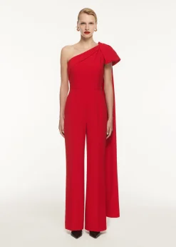 Ready To Wear|Ready To Wear Roland Mouret Asymmetric Bow Stretch Cady Jumpsuit Red