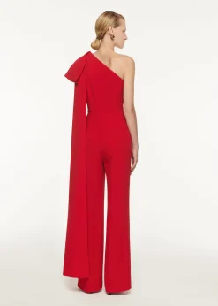 Ready To Wear|Ready To Wear Roland Mouret Asymmetric Bow Stretch Cady Jumpsuit Red