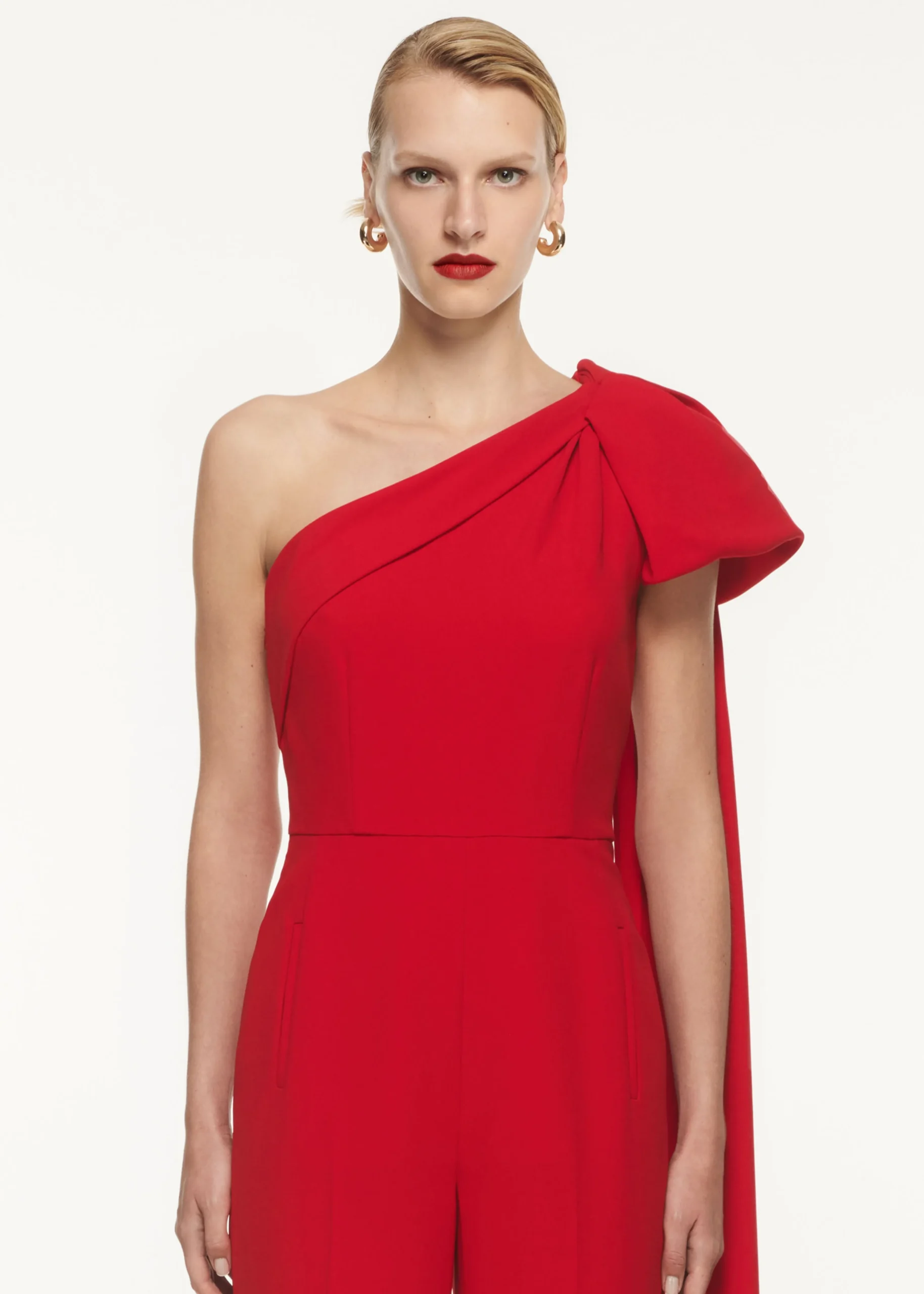 Ready To Wear|Ready To Wear Roland Mouret Asymmetric Bow Stretch Cady Jumpsuit Red