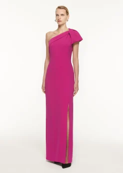 Ready To Wear Roland Mouret Asymmetric Bow Stretch Cady Maxi Dress