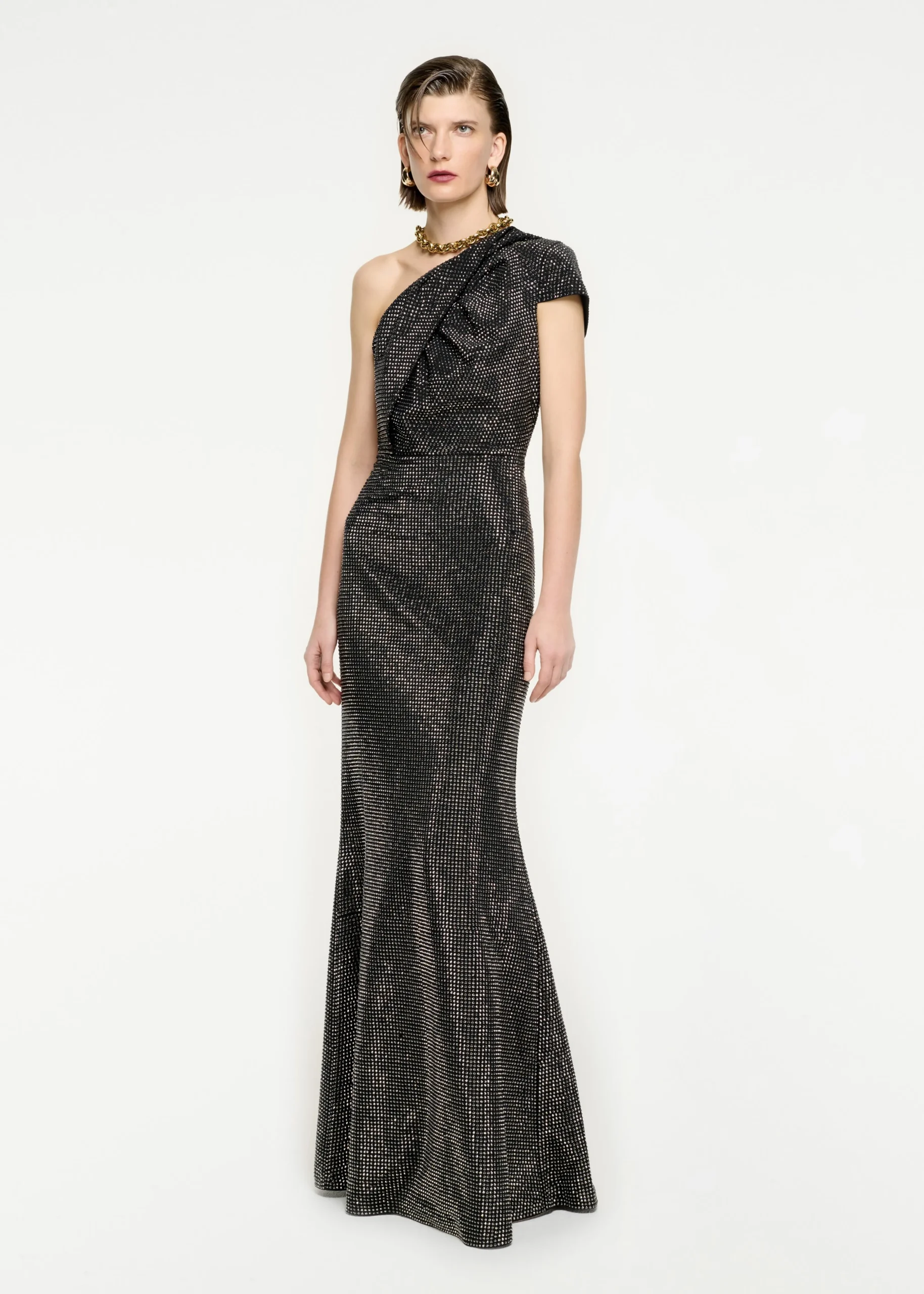 Ready To Wear|Ready To Wear Roland Mouret Asymmetric Diamante Maxi Dress Black