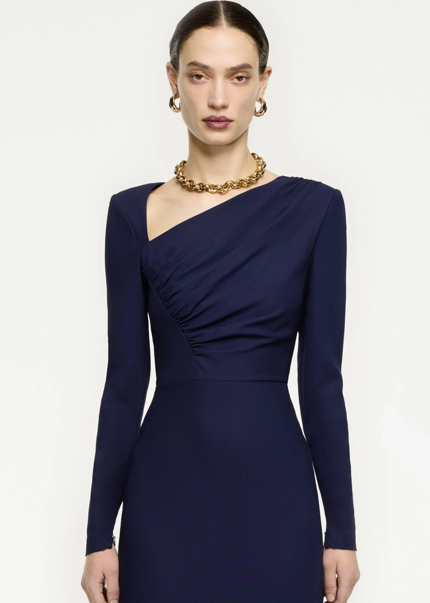 Ready To Wear|Ready To Wear Roland Mouret Asymmetric Drape Stretch Cady Midi Dress Navy