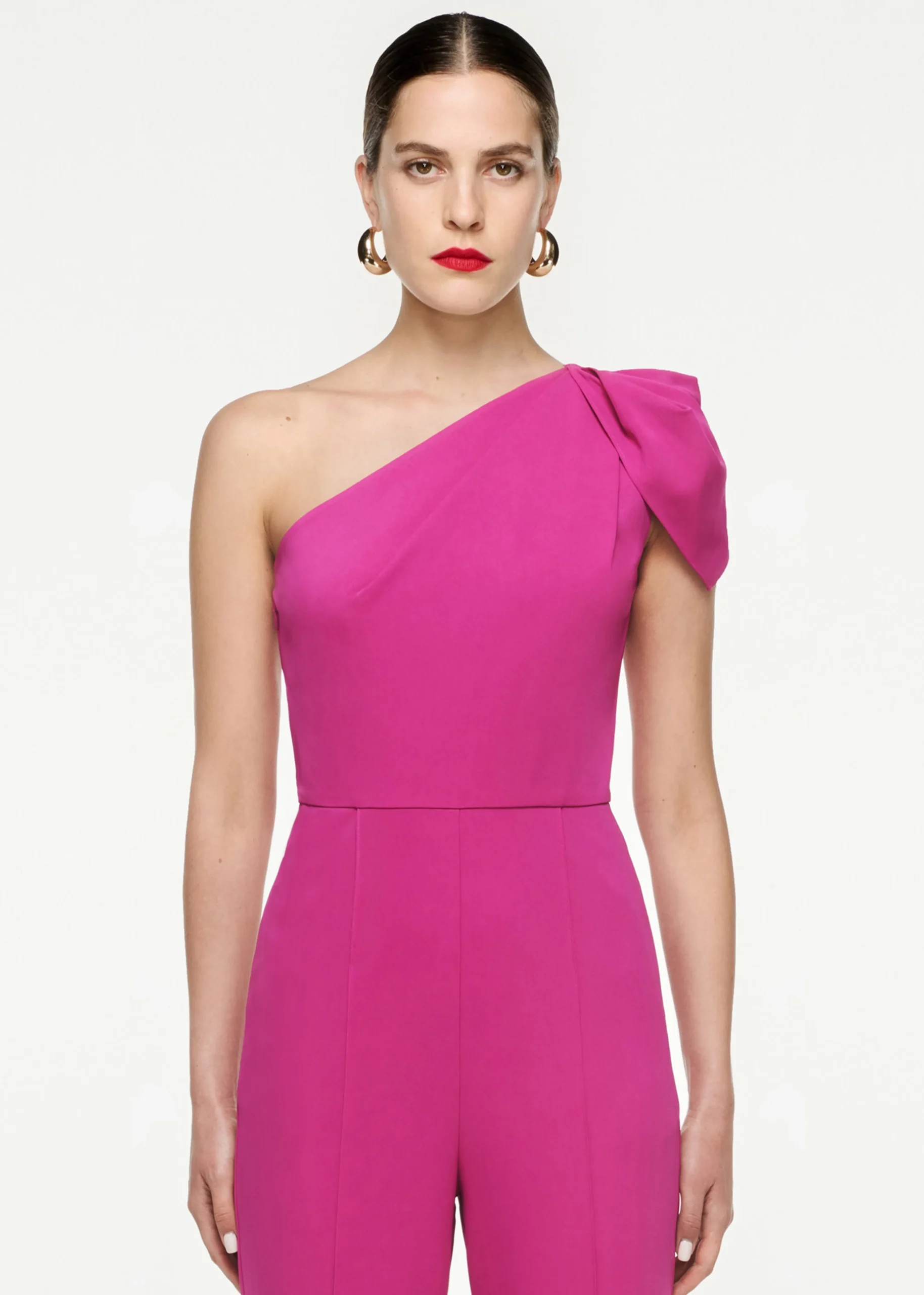 Ready To Wear|Ready To Wear Roland Mouret Asymmetric Leaf Draped Jumpsuit Pink