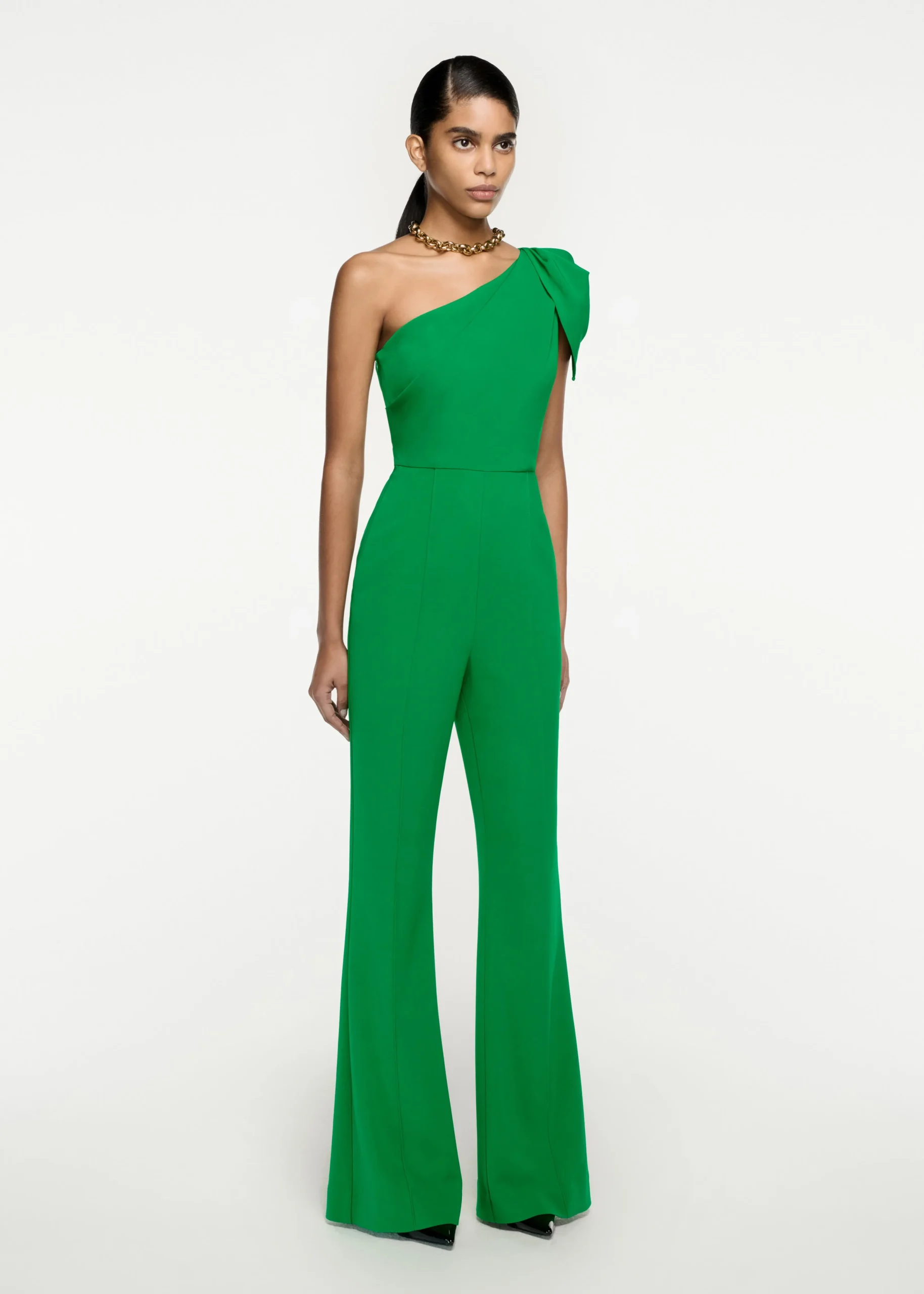 Ready To Wear|Ready To Wear Roland Mouret Asymmetric Leaf Draped Jumpsuit Green