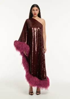 Ready To Wear Roland Mouret Asymmetric Sequin Feather Midi Dress