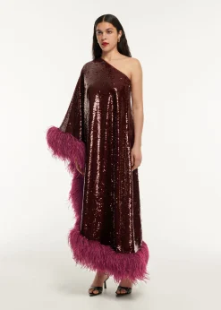Ready To Wear Roland Mouret Asymmetric Sequin Feather Midi Dress