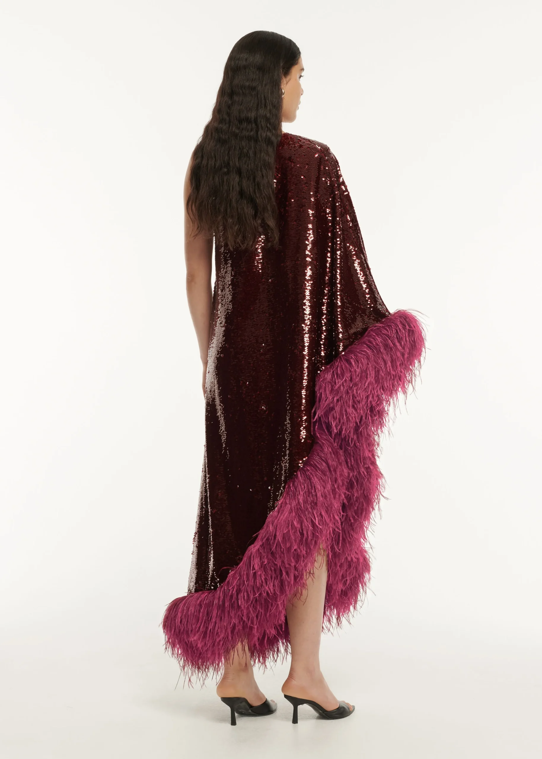 Ready To Wear Roland Mouret Asymmetric Sequin Feather Midi Dress
