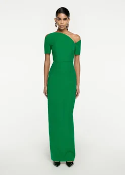 Ready To Wear|Ready To Wear Roland Mouret Asymmetric Silk Wool Maxi Dress Green
