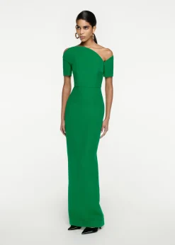 Ready To Wear|Ready To Wear Roland Mouret Asymmetric Silk Wool Maxi Dress Green