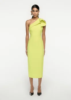 Ready To Wear|Ready To Wear Roland Mouret Asymmetric Silk Wool Midi Dress Yellow