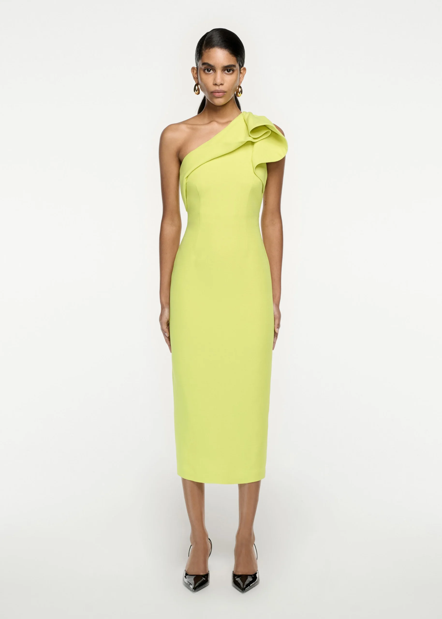 Ready To Wear|Ready To Wear Roland Mouret Asymmetric Silk Wool Midi Dress Yellow