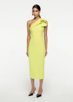 Ready To Wear|Ready To Wear Roland Mouret Asymmetric Silk Wool Midi Dress Yellow