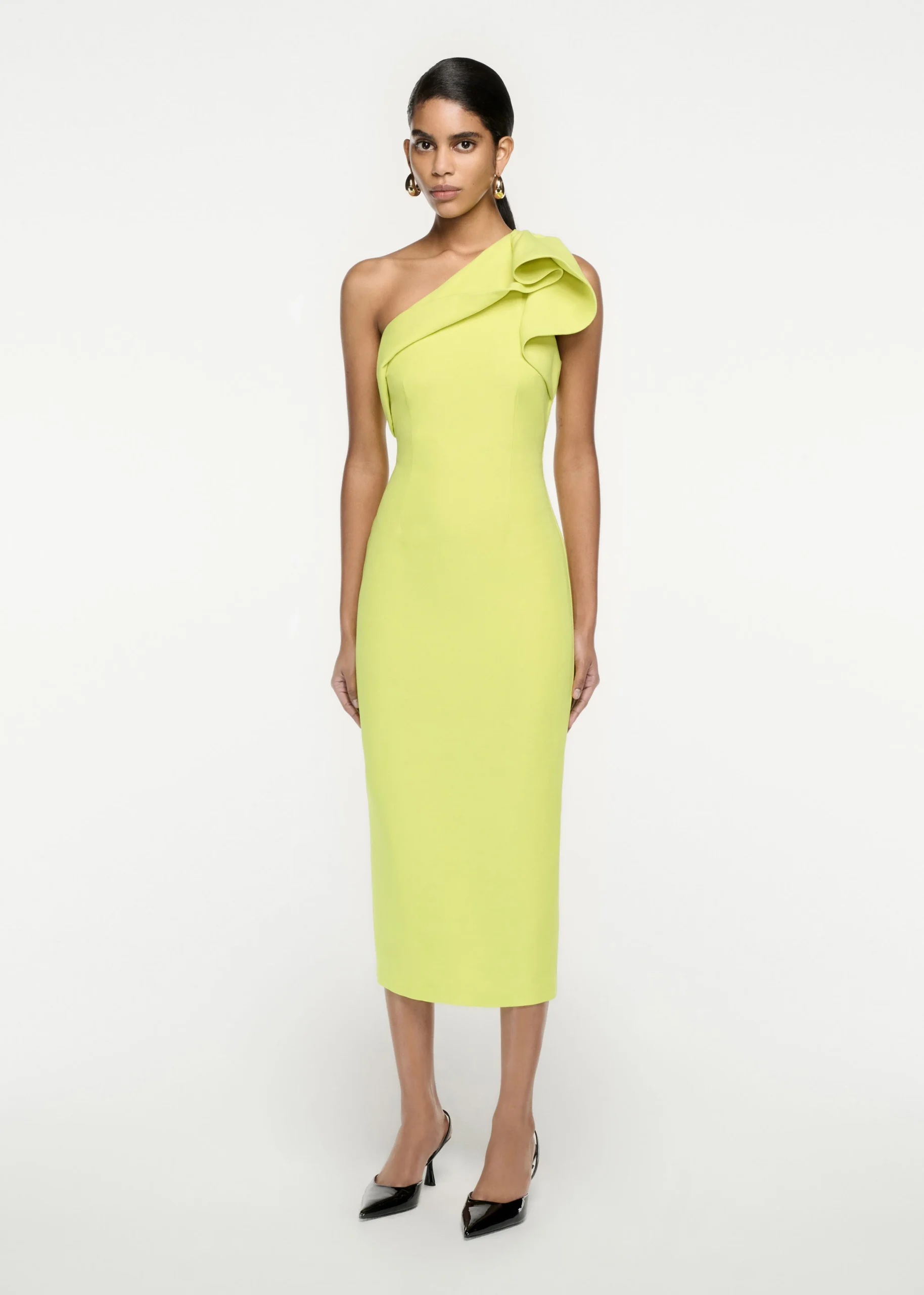 Ready To Wear|Ready To Wear Roland Mouret Asymmetric Silk Wool Midi Dress Yellow