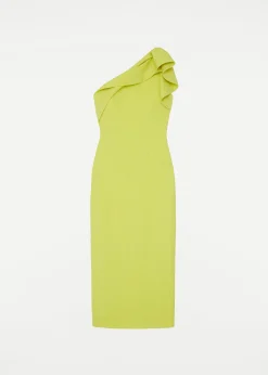 Ready To Wear|Ready To Wear Roland Mouret Asymmetric Silk Wool Midi Dress Yellow