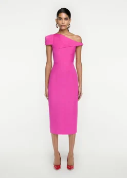 Ready To Wear|Ready To Wear Roland Mouret Asymmetric Silk Wool Midi Dress Pink