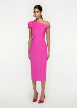 Ready To Wear|Ready To Wear Roland Mouret Asymmetric Silk Wool Midi Dress Pink