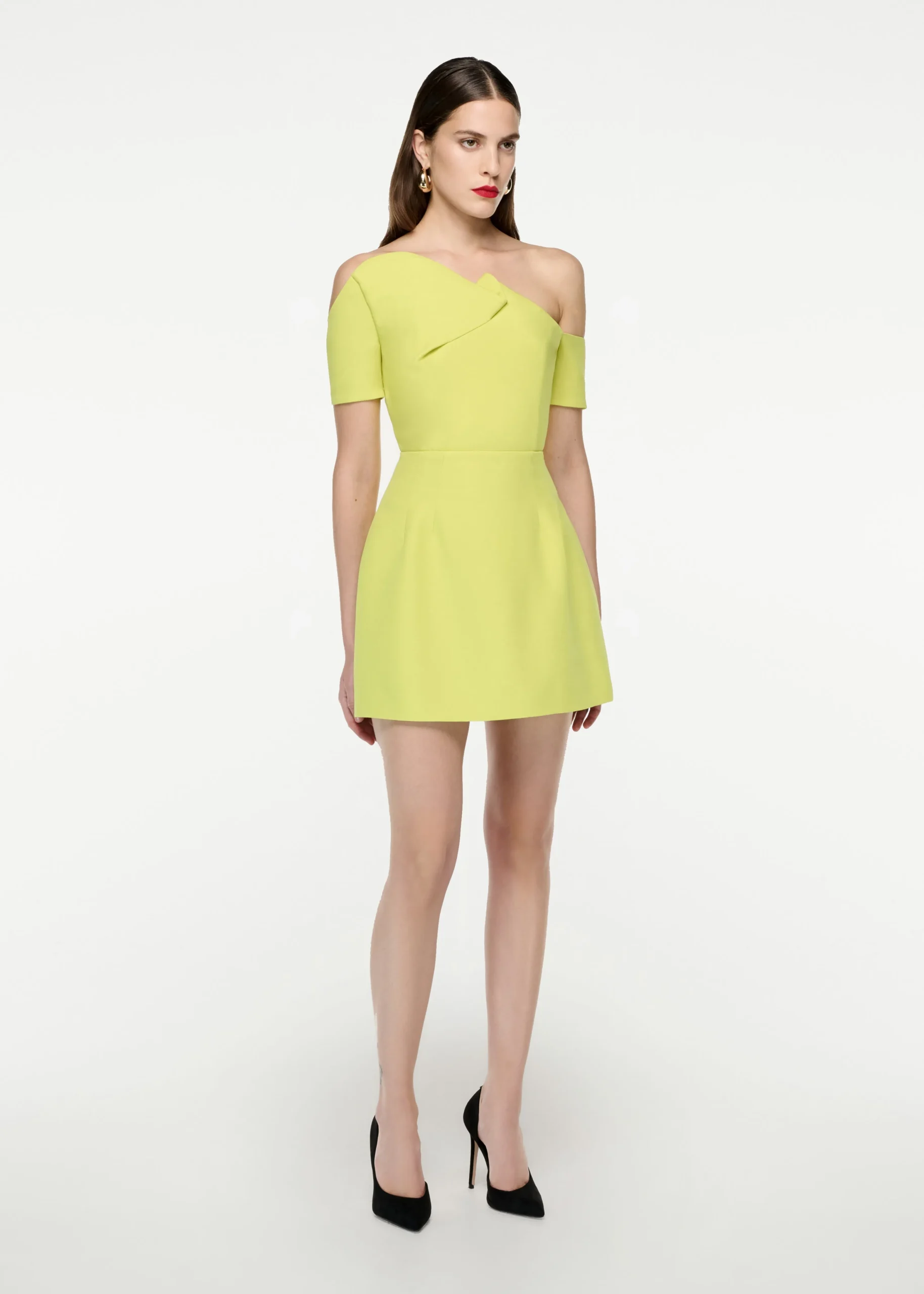 Ready To Wear|Ready To Wear Roland Mouret Asymmetric Silk Wool Mini Dress Yellow