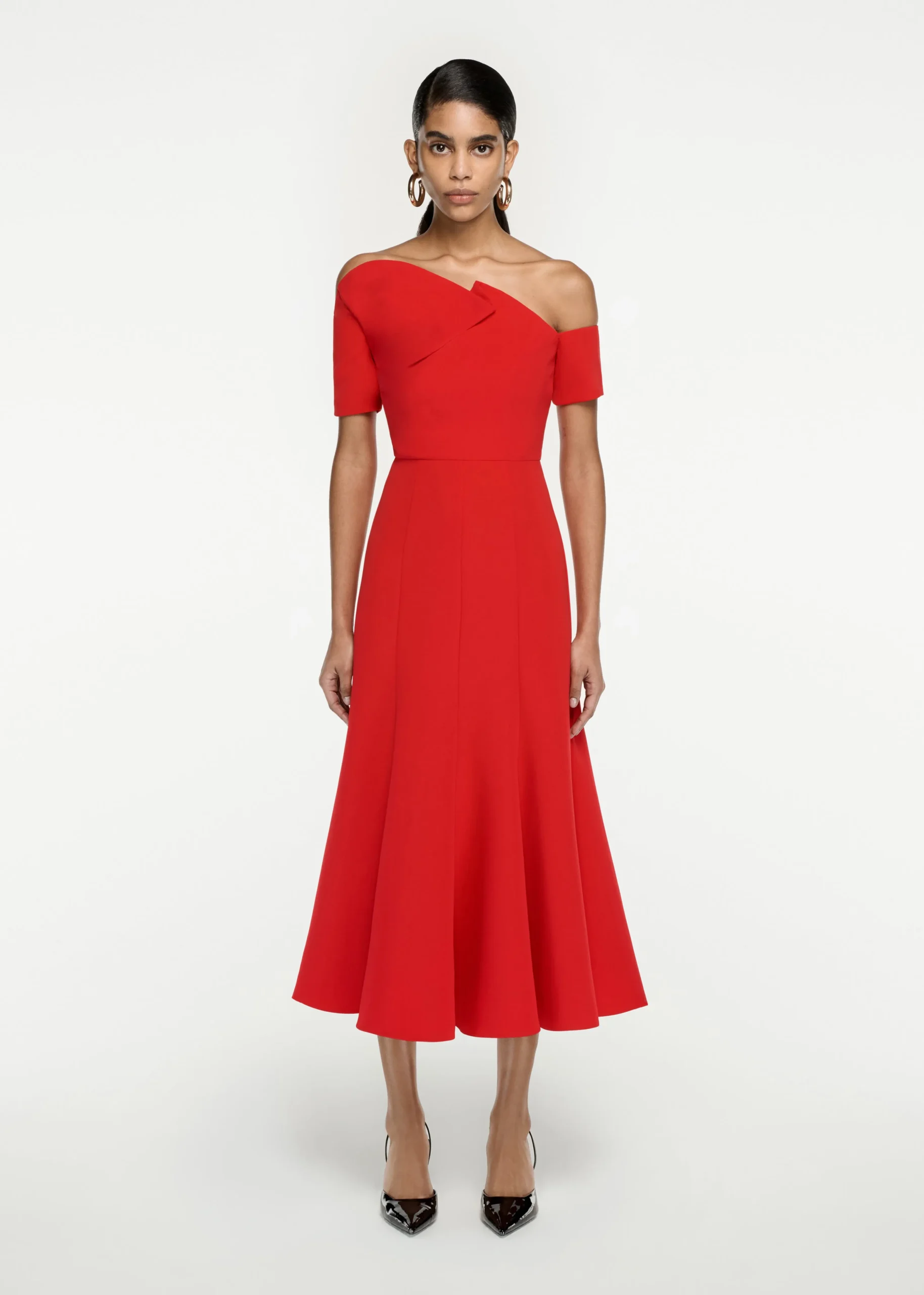 Ready To Wear|Ready To Wear Roland Mouret Asymmetric Stretch Cady Midi Dress Red