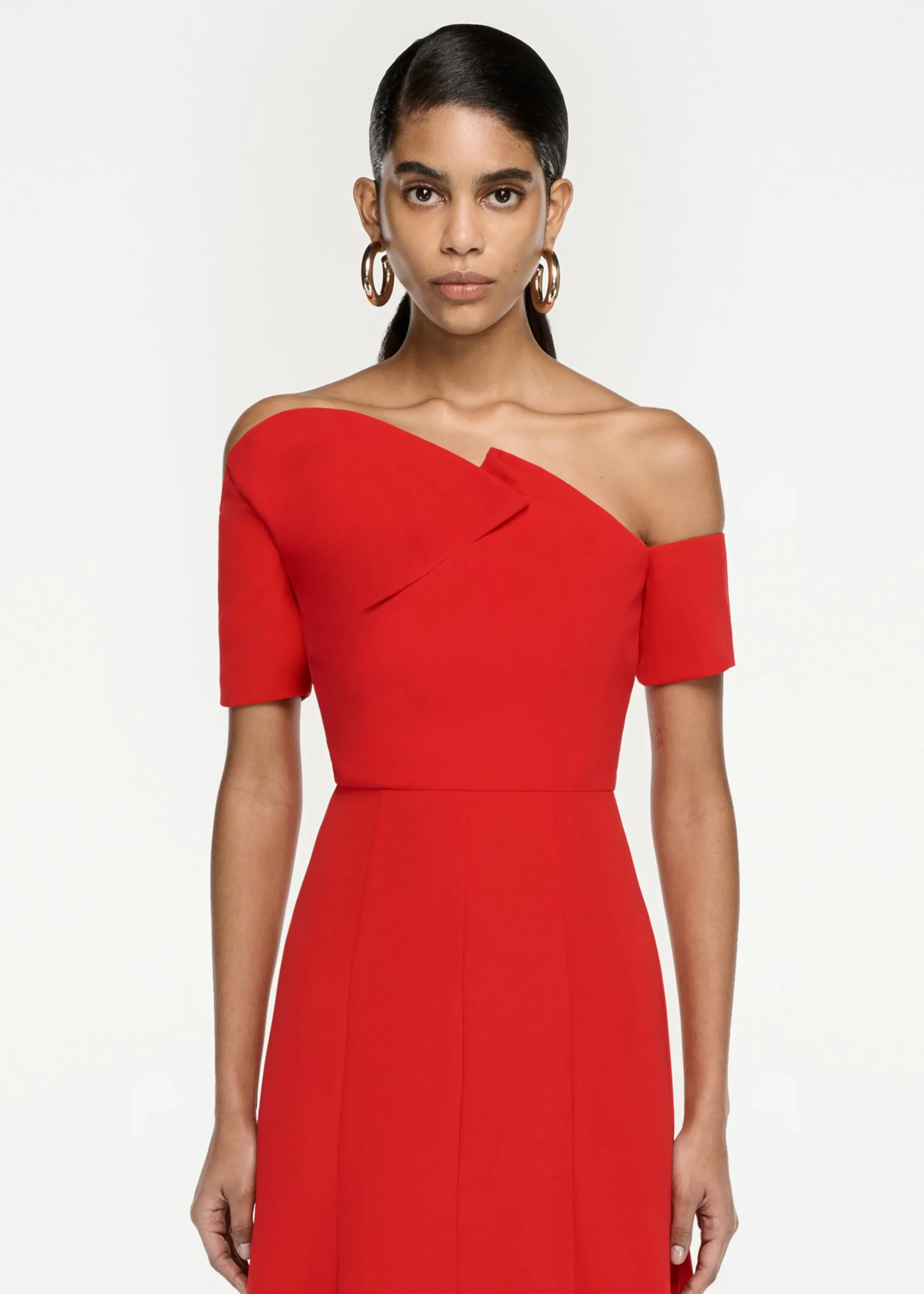 Ready To Wear|Ready To Wear Roland Mouret Asymmetric Stretch Cady Midi Dress Red