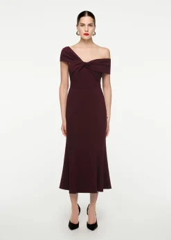 Ready To Wear|Ready To Wear Roland Mouret Asymmetric Stretch Cady Midi Dress Maroon