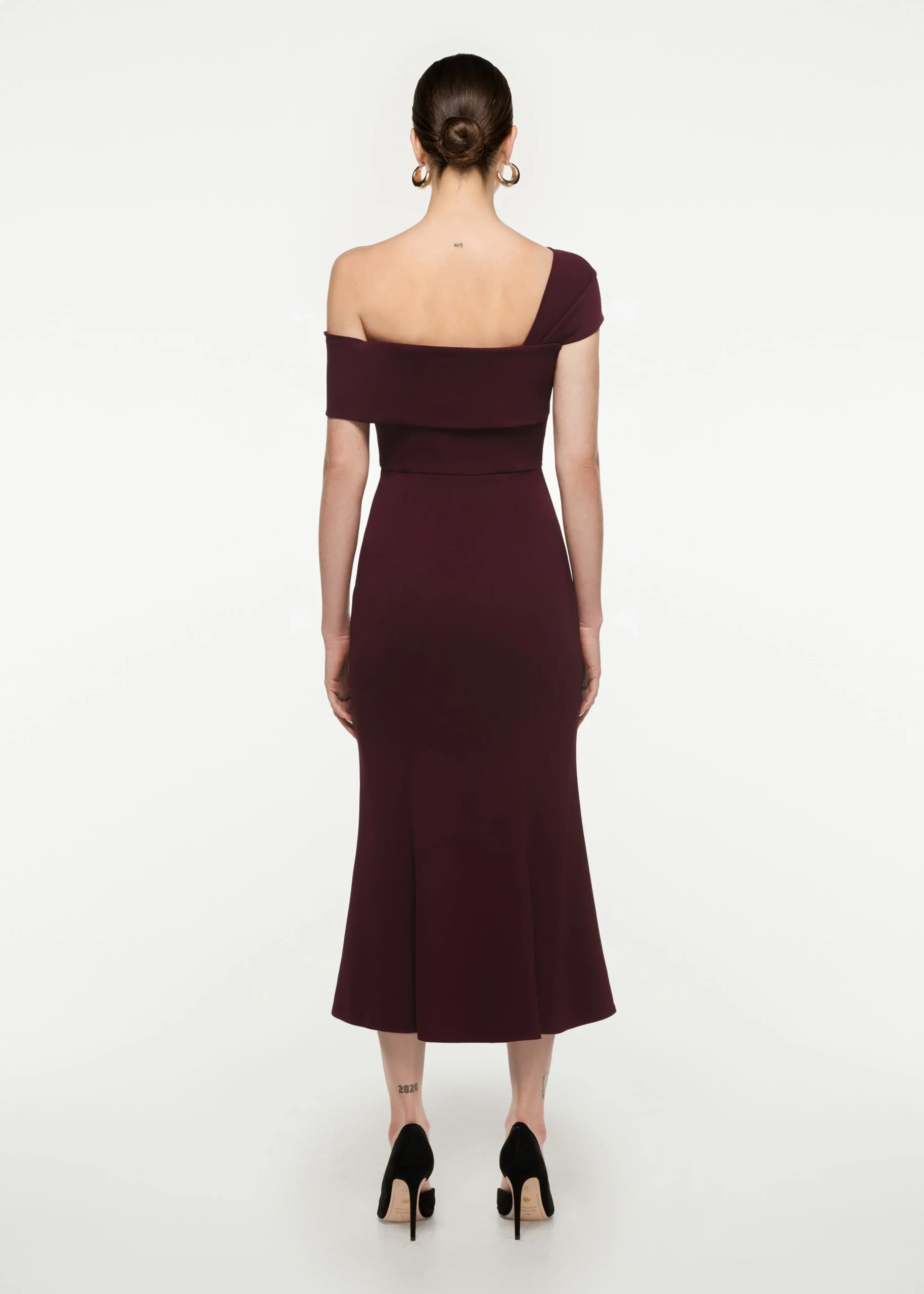 Ready To Wear|Ready To Wear Roland Mouret Asymmetric Stretch Cady Midi Dress Maroon