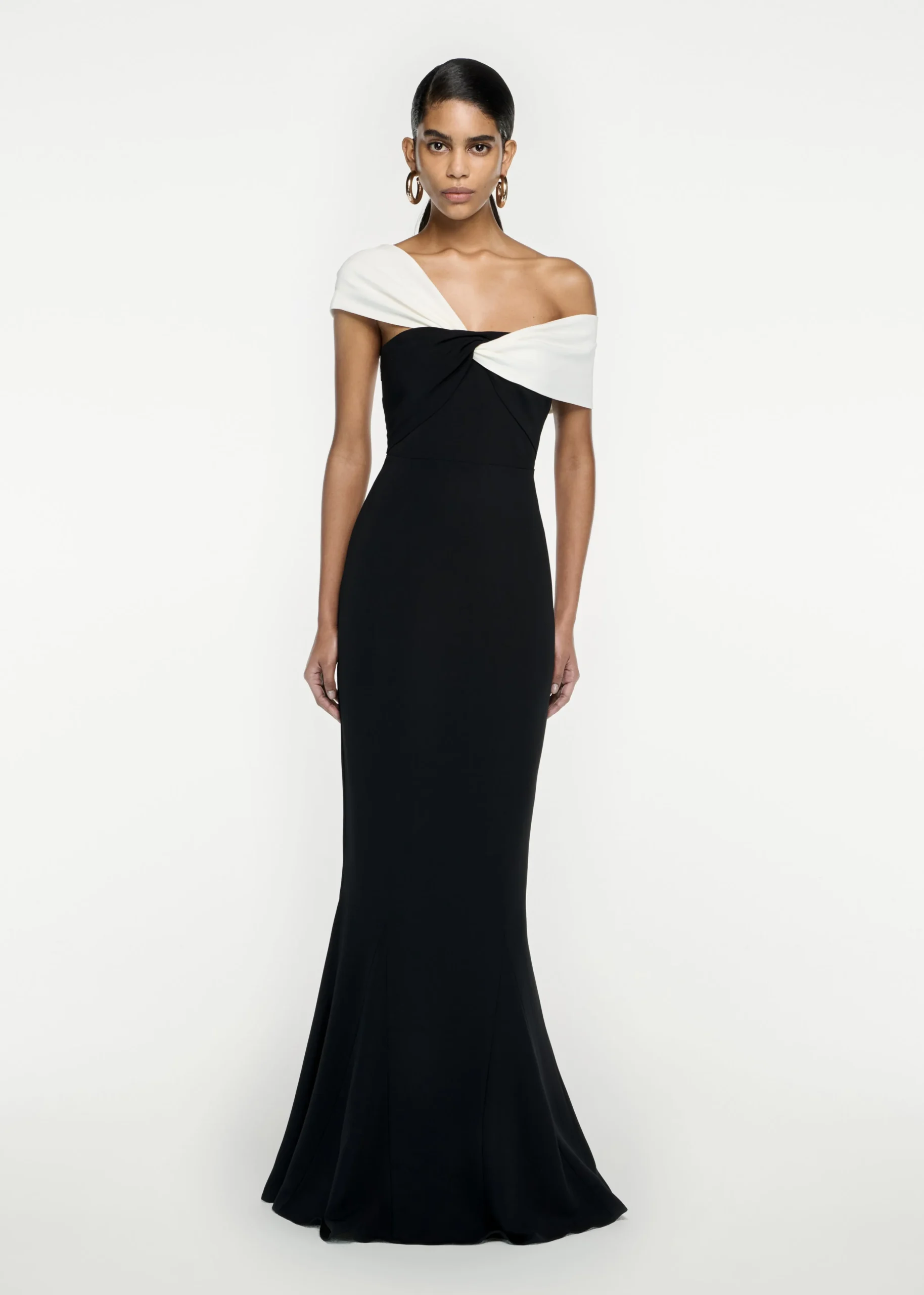 Ready To Wear|Ready To Wear Roland Mouret Asymmetric Stretch Cady Maxi Dress Monochrome