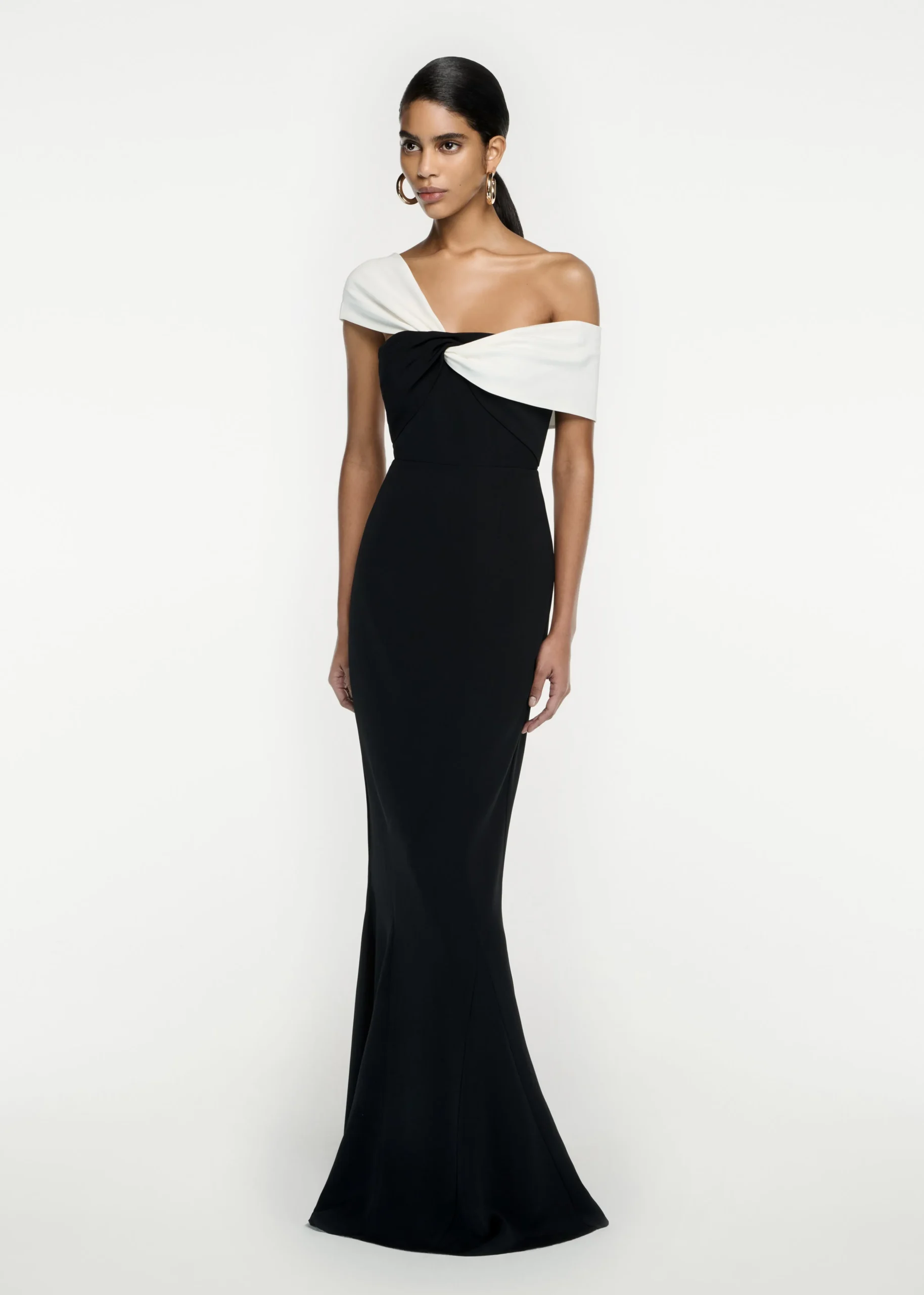 Ready To Wear|Ready To Wear Roland Mouret Asymmetric Stretch Cady Maxi Dress Monochrome