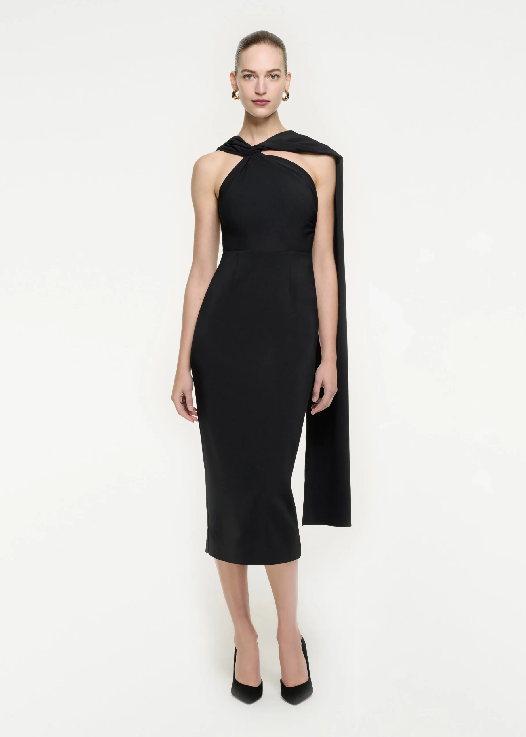 Ready To Wear|Ready To Wear Roland Mouret Asymmetric Stretch Cady Midi Dress Black