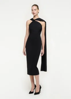 Ready To Wear|Ready To Wear Roland Mouret Asymmetric Stretch Cady Midi Dress Black