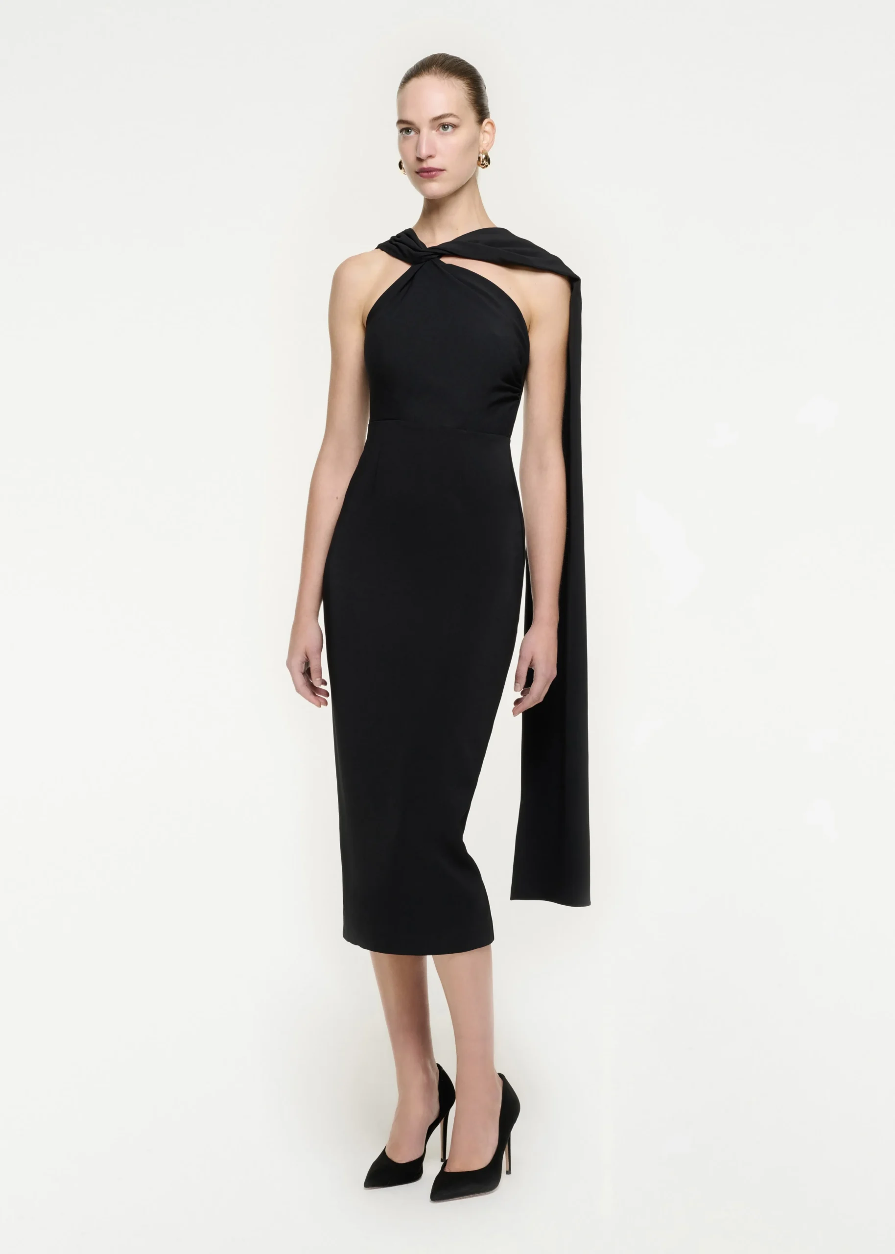 Ready To Wear|Ready To Wear Roland Mouret Asymmetric Stretch Cady Midi Dress Black