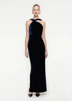 Ready To Wear|Ready To Wear Roland Mouret Asymmetric Velvet Maxi Dress Navy