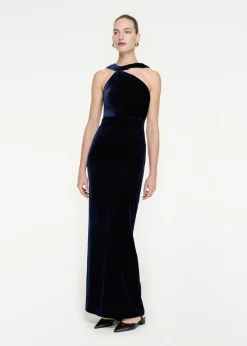 Ready To Wear|Ready To Wear Roland Mouret Asymmetric Velvet Maxi Dress Navy