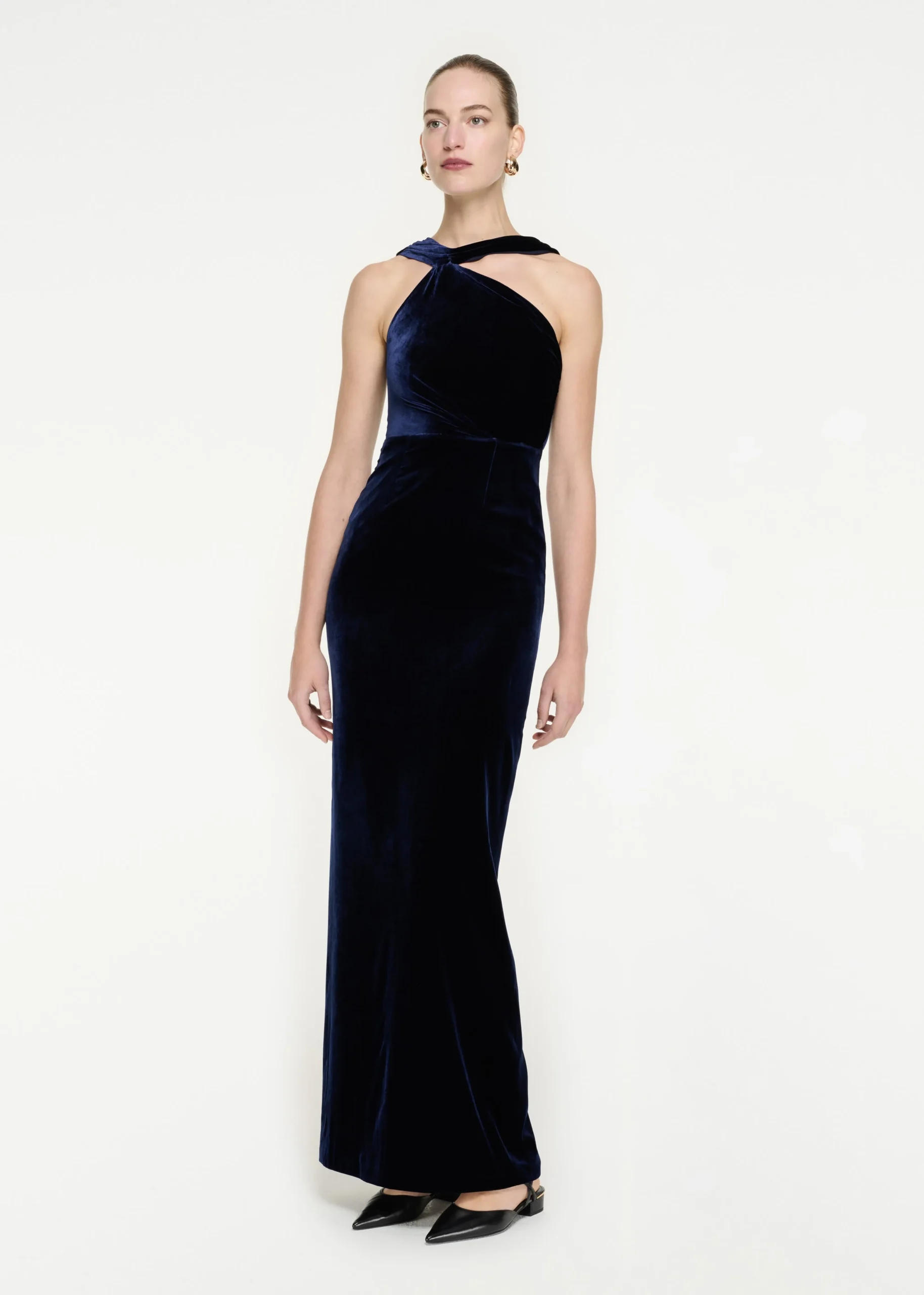 Ready To Wear|Ready To Wear Roland Mouret Asymmetric Velvet Maxi Dress Navy