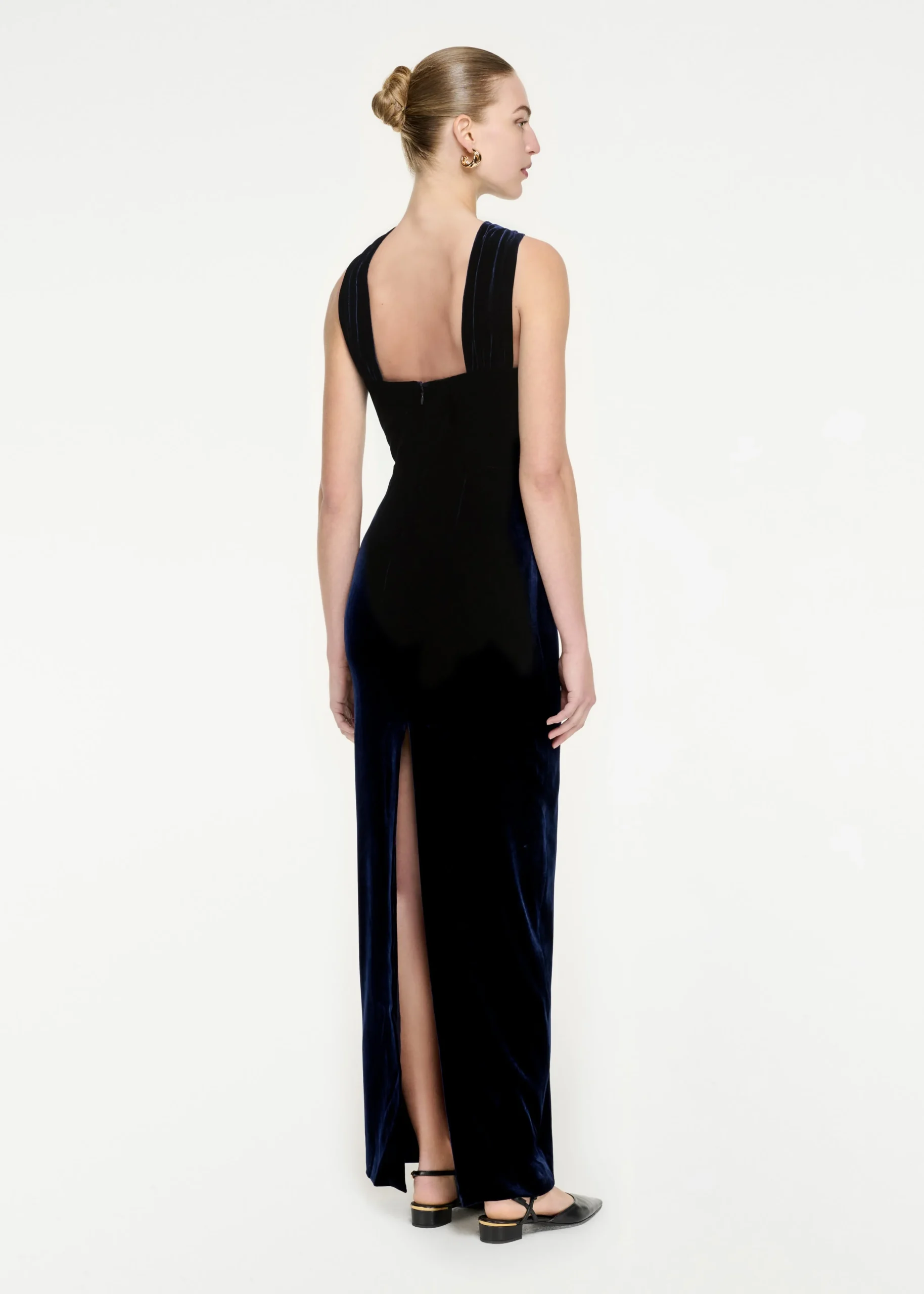 Ready To Wear|Ready To Wear Roland Mouret Asymmetric Velvet Maxi Dress Navy