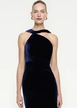 Ready To Wear|Ready To Wear Roland Mouret Asymmetric Velvet Maxi Dress Navy
