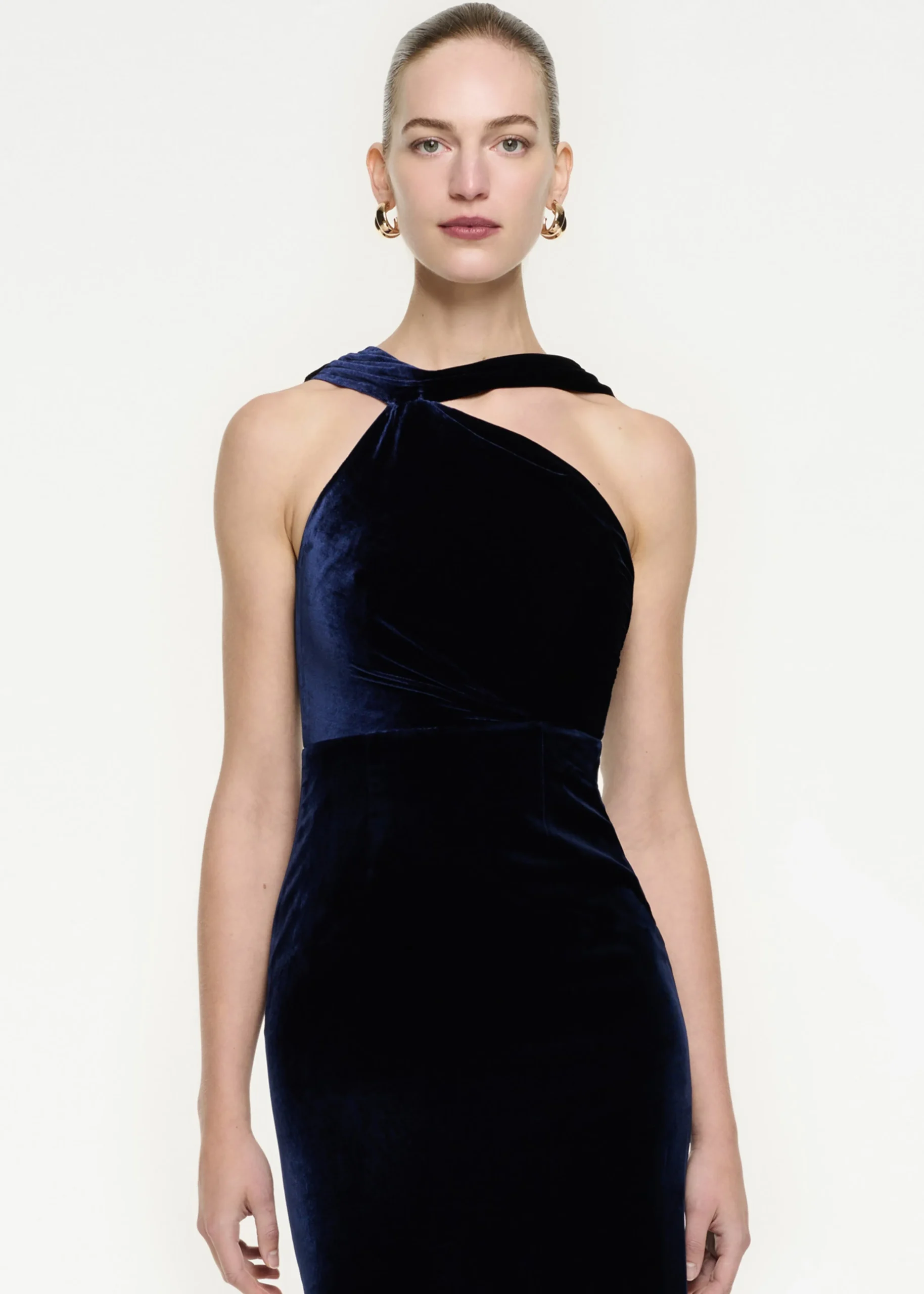 Ready To Wear|Ready To Wear Roland Mouret Asymmetric Velvet Maxi Dress Navy