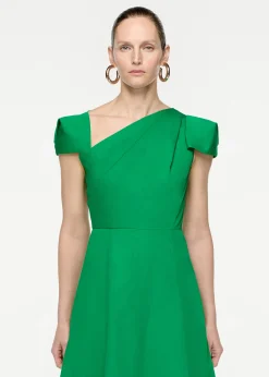 Ready To Wear|Ready To Wear Roland Mouret Cap Sleeve Cotton Poplin Midi Dress Green