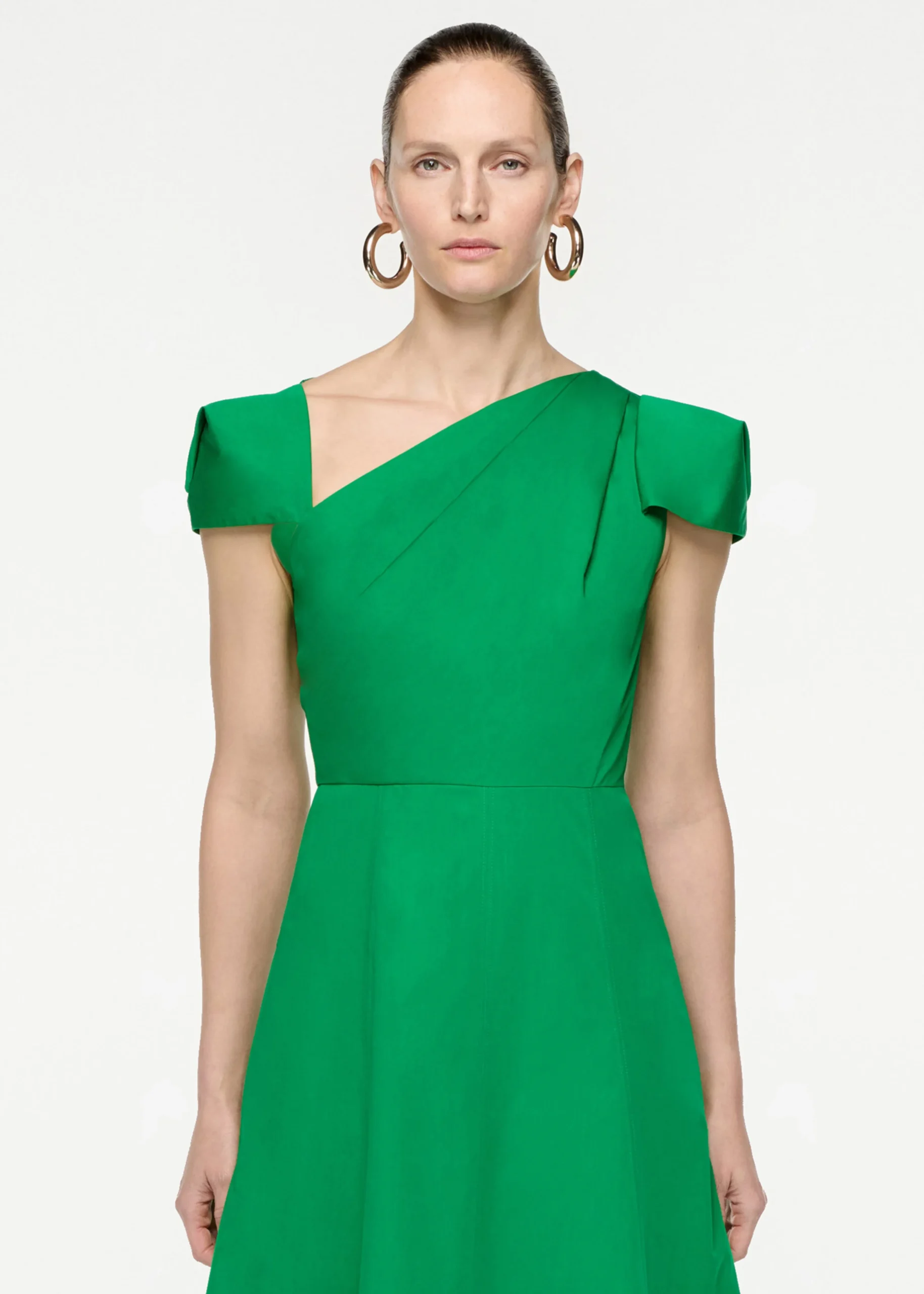 Ready To Wear|Ready To Wear Roland Mouret Cap Sleeve Cotton Poplin Midi Dress Green