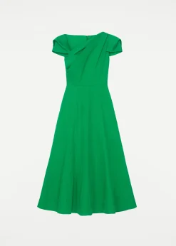 Ready To Wear|Ready To Wear Roland Mouret Cap Sleeve Cotton Poplin Midi Dress Green