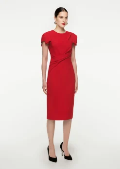Ready To Wear|Ready To Wear Roland Mouret Cap Sleeve Silk Wool Midi Dress Red