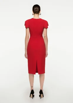 Ready To Wear|Ready To Wear Roland Mouret Cap Sleeve Silk Wool Midi Dress Red