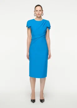 Ready To Wear|Ready To Wear Roland Mouret Cap Sleeve Silk Wool Midi Dress Blue