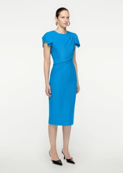 Ready To Wear|Ready To Wear Roland Mouret Cap Sleeve Silk Wool Midi Dress Blue