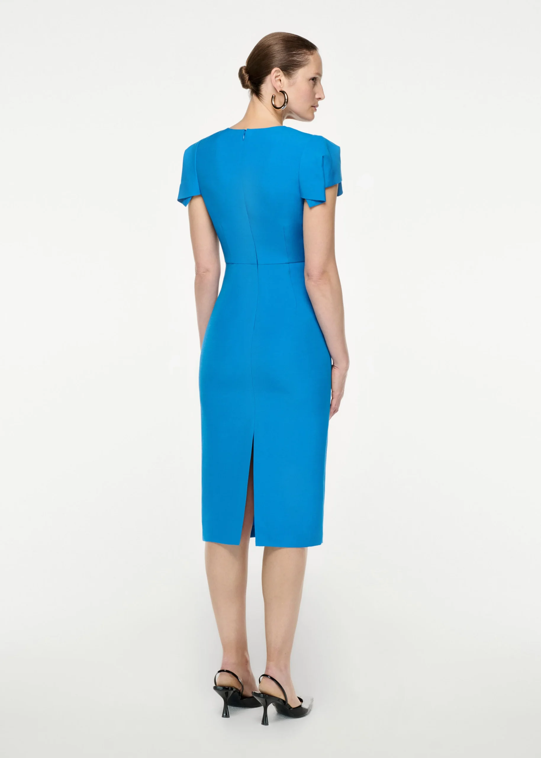 Ready To Wear|Ready To Wear Roland Mouret Cap Sleeve Silk Wool Midi Dress Blue