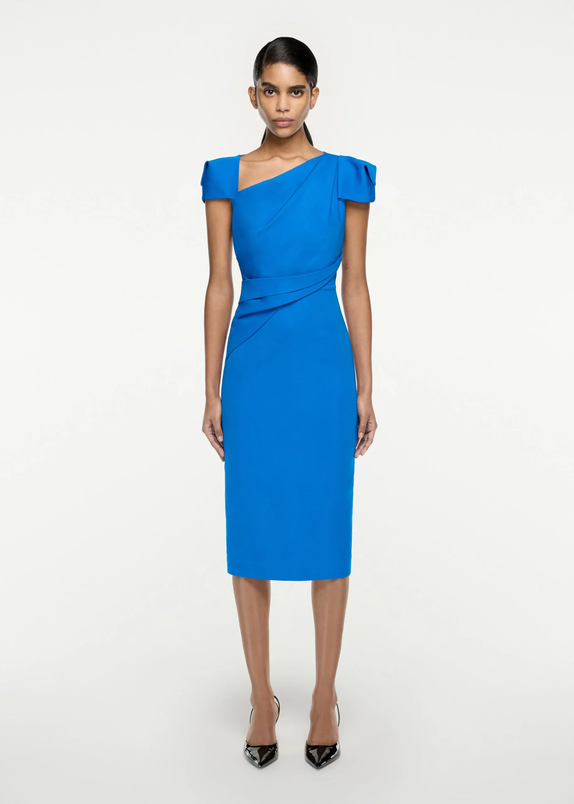 Ready To Wear|Ready To Wear Roland Mouret Cap Sleeve Stretch Cady Midi Dress Blue