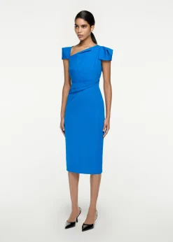 Ready To Wear|Ready To Wear Roland Mouret Cap Sleeve Stretch Cady Midi Dress Blue