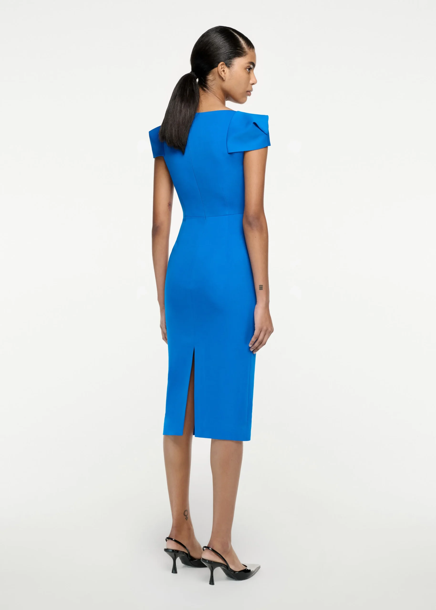 Ready To Wear|Ready To Wear Roland Mouret Cap Sleeve Stretch Cady Midi Dress Blue
