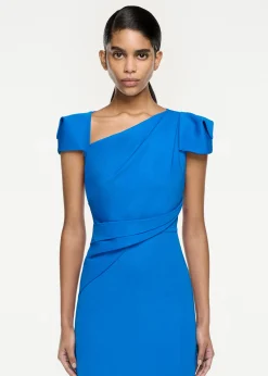 Ready To Wear|Ready To Wear Roland Mouret Cap Sleeve Stretch Cady Midi Dress Blue