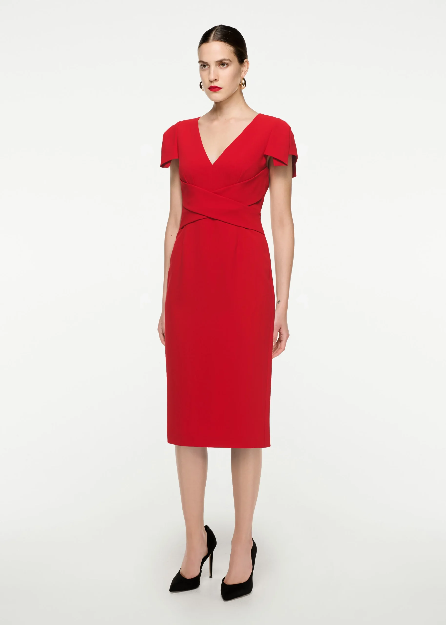 Ready To Wear|Ready To Wear Roland Mouret Cap Sleeve Stretch Cady Midi Dress Red
