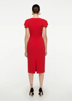 Ready To Wear|Ready To Wear Roland Mouret Cap Sleeve Stretch Cady Midi Dress Red